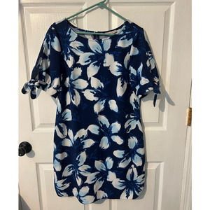 Women's DC ESTABLISHED 1962 Blue White Floral Cold Shoulder Tie‎ Dress Size 12